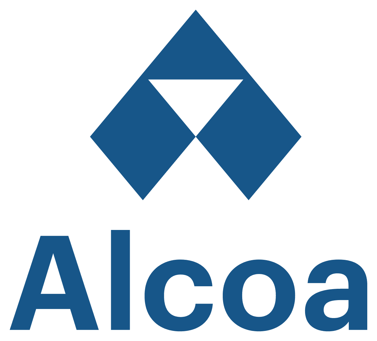 Alcoa logo with three blue diamonds forming a triangle above the word Alcoa.