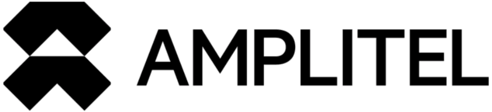 Amplitel logo with a black geometric symbol on the left and uppercase wordmark on the right.