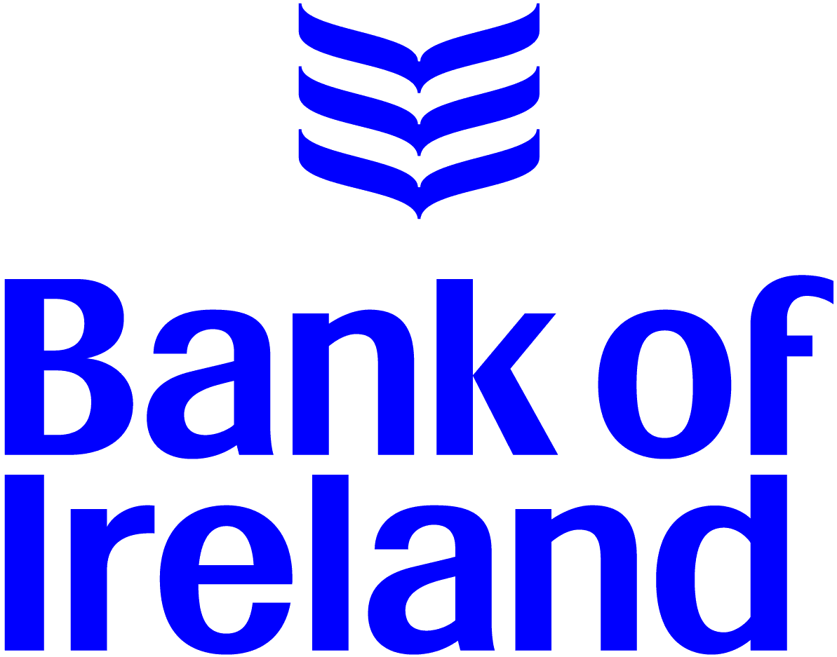 Bank of Ireland logo with blue wavy chevron symbol above the wordmark text.