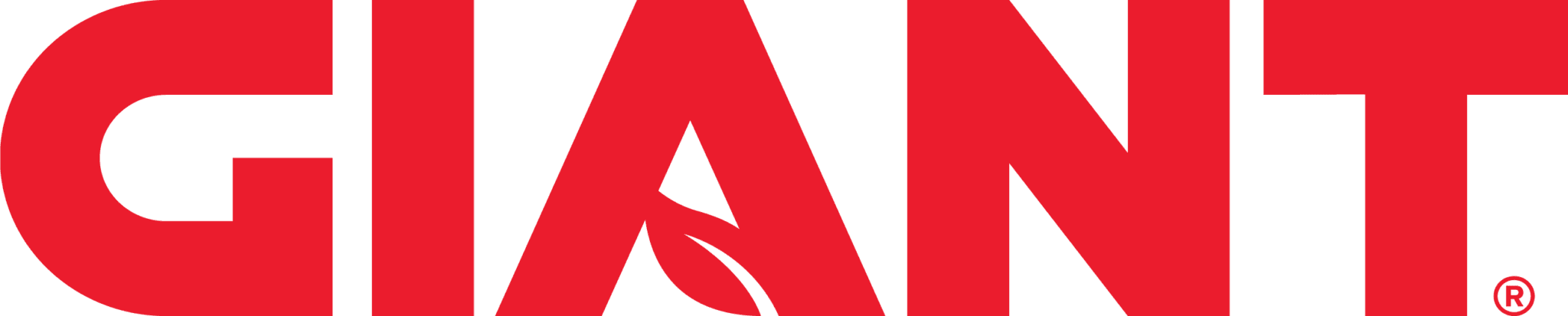 Giant logo with bold uppercase letters and a leaf inside the letter A