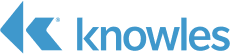Knowles logo with blue geometric symbol and lowercase sans-serif wordmark