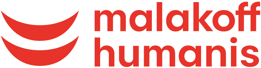 Malakoff Humanis logo with two red curved shapes and lowercase sans-serif text.