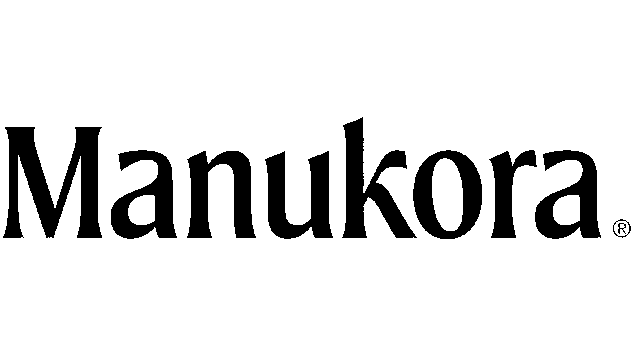 Manukora logo in black serif lettering with a registered trademark symbol