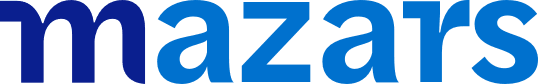 Mazars logo with lowercase sans-serif wordmark in blue gradient letters.
