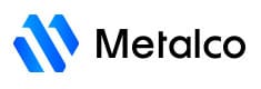 Metalco logo with blue diagonal geometric symbol and black wordmark