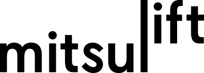 Mitsulift logo is a lowercase black geometric sans-serif wordmark with a tall l.