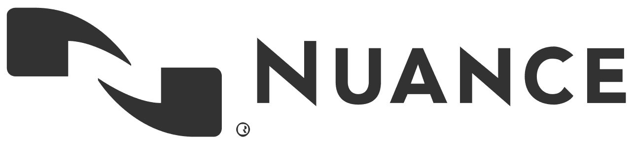 Nuance logo with two dark curved shapes forming an 'N' mark at left of the word NUANCE.
