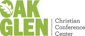 Oak Glen logo with a leaf cutout in the O and Christian Conference Center text