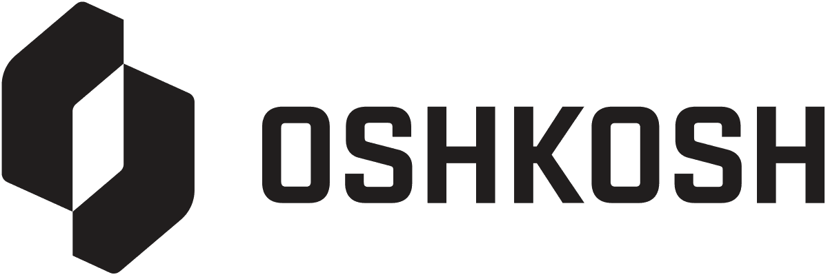 Oshkosh logo with two interlocking geometric hexagons and bold uppercase text.