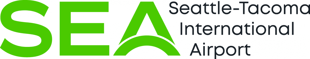 Seattle-Tacoma International Airport logo with green SEA letters and airport name.
