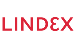 Lindex logo: red uppercase letters with a mirrored E as the fourth character.